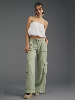 Anthropologie Pilcro Beach Cargo Pants Size 26 Loose Flowy Sage Green